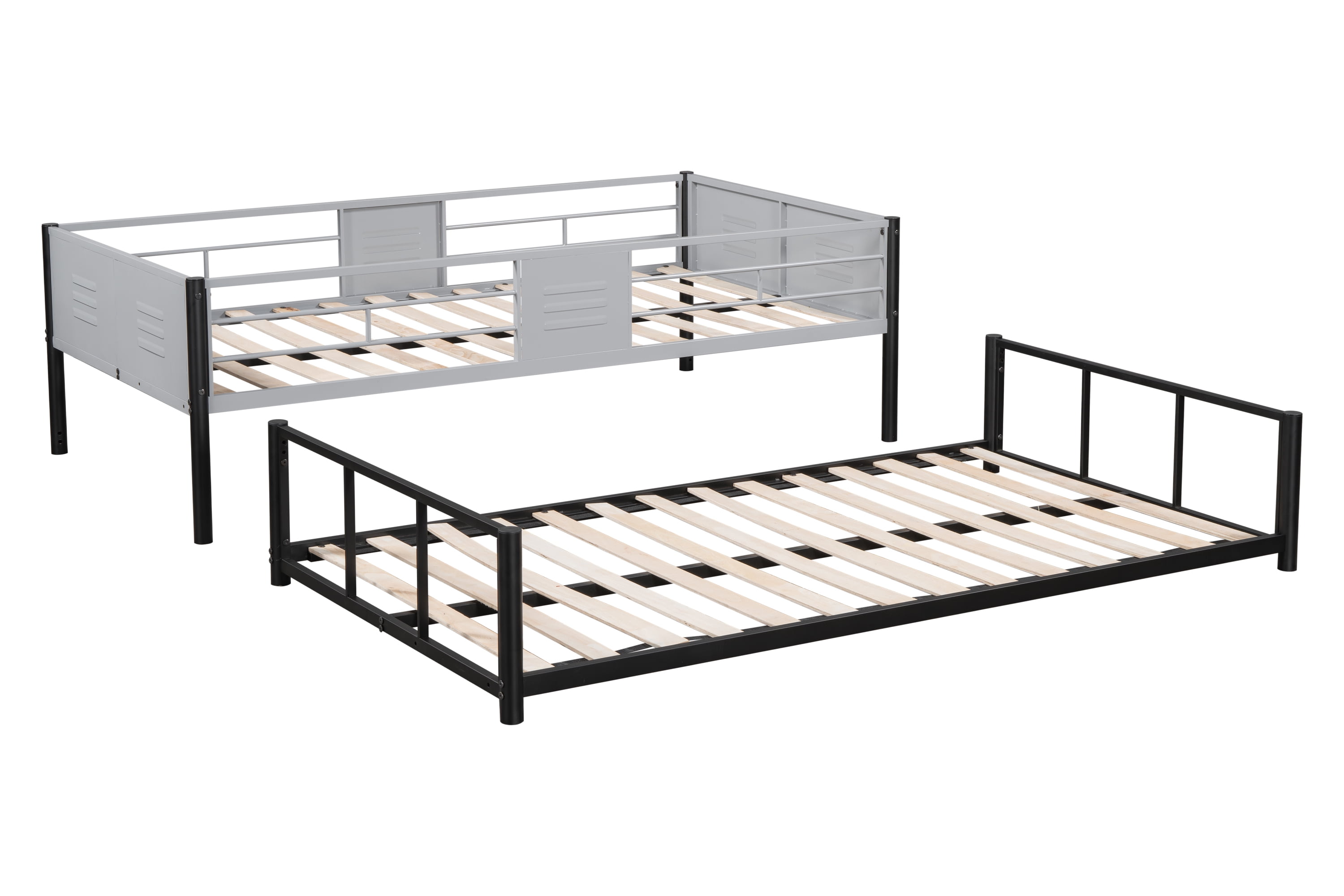 Metal Bunk Bed, Twin Over Twin Bunk Bed, Heavy Duty Bunk Bed with Vent Board and Full Length Guardrail, Black, Noise Reduced