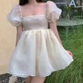 thumbnail image 5 of Mini vestidos de graduación con mangas abullonadas y cuello cuadrado, vestido de fiesta sin espalda con corte en A, color rosa claro, vestidos de baile de cumpleaños para niña encantadora, 5 of 5