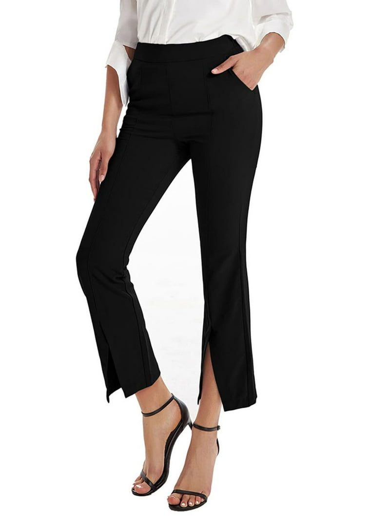 One opening Women's Split Front Dress Pants High Waisted Crop Pants  Business Trousers Summer Casual Work Capris Office Trousers - Walmart.com