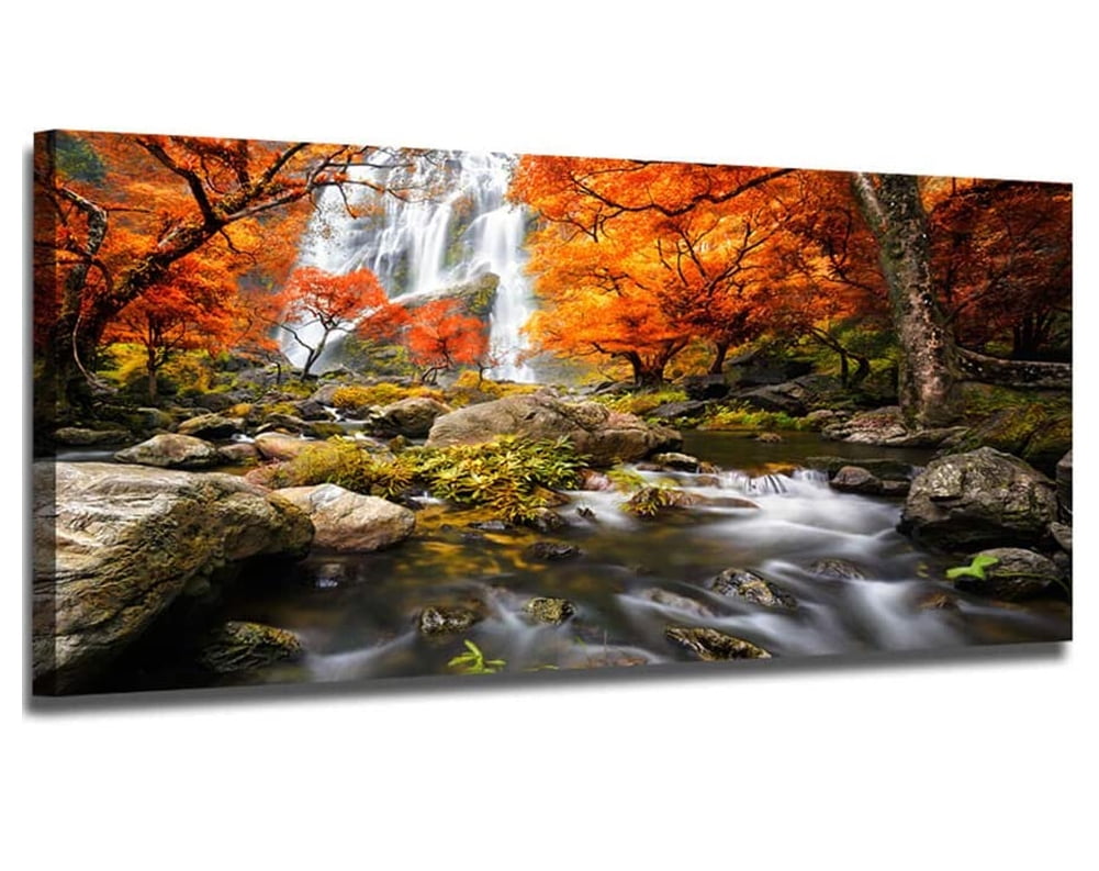 Autumn Forest Leaves Photo on Canvas Print Framed Wall Art Ready to Hang Decor 