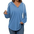 thumbnail image 1 of Timegard Hoodies for Women V Neck Drawstring Long Sleeve Pullover Fall Casual Loose Comfy Tops Blouse, 1 of 6