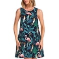 thumbnail image 1 of Easygdp Flamants Roses et Oiseaux pour Femmes Robe Respirante Plissée Ample Robe d'Été Sans Manches avec Poches, 1 of 7