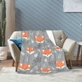 thumbnail image 5 of Forest Fox Pattern Blanket Cozy Animal Print Throw with Botanical Design, 5 of 9