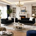 thumbnail image 3 of HUMEHA Black Velvet Tufted 2‑Piece Sofa Set, 2‑Seat and 3‑Seat with Square Arms, Button Detail, Nailhead Trim, Crystal Acrylic Legs for Living Room, Bedroom, 3 of 8