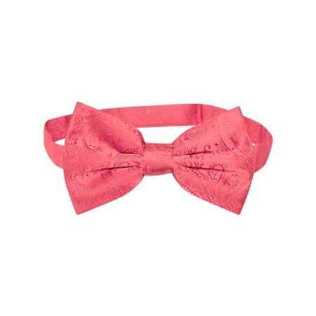 Coral Tile - Vesuvio Napoli BOWTIE CORAL PINK Color Paisley Men's Bow Tie for Tuxedo or Suit