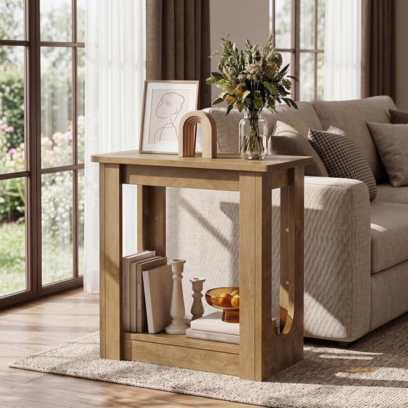 Tribesigns End Table, Narrow Side Table with Storage Shelves for Bedroom, Rustic Brown
