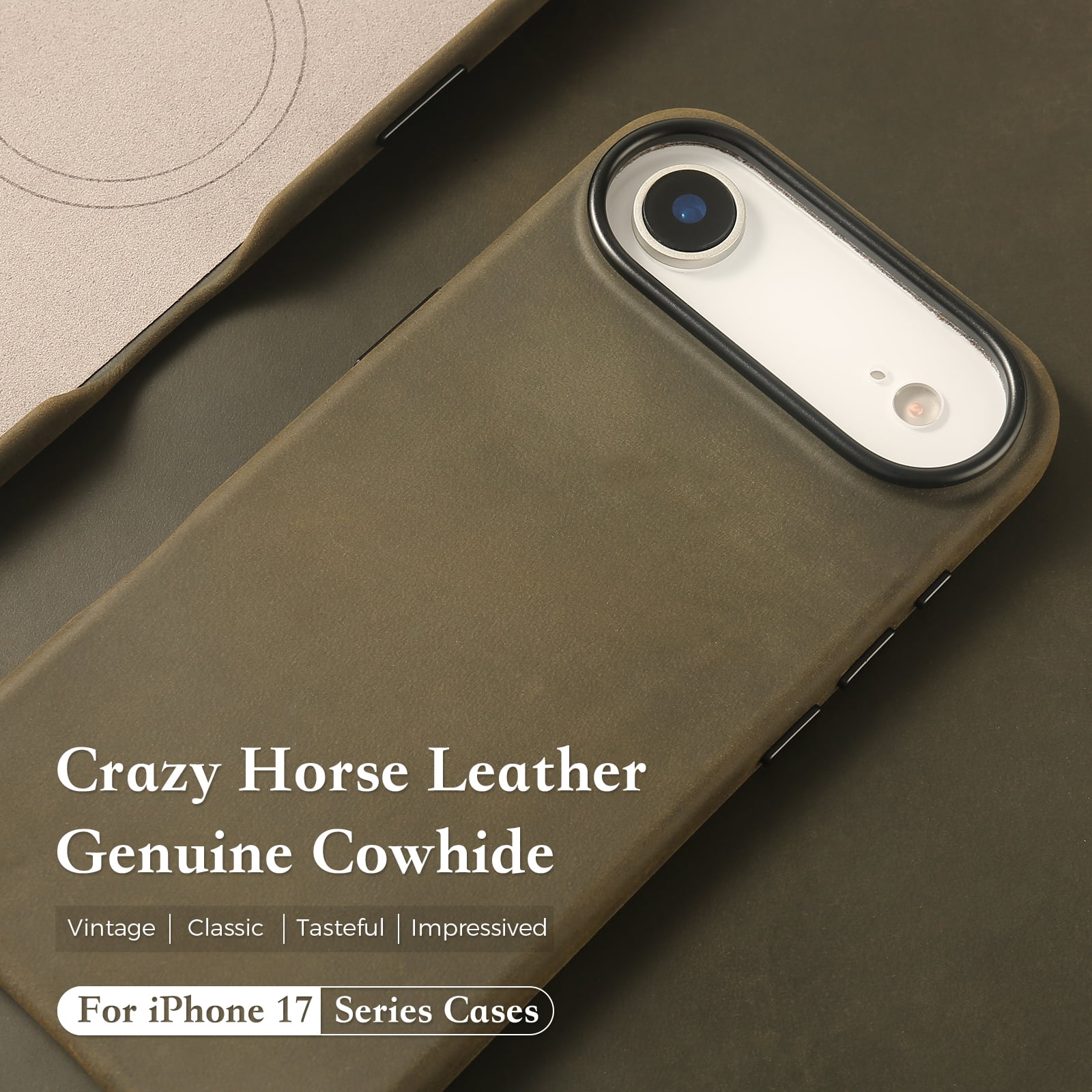 Genuine Leather Case for iPhone 17 Air (6.5 inch), Vintage Pull-up Leather Case with Soft Fiber Lining, Lip Screen Protection, Fit for MagSafe Wood