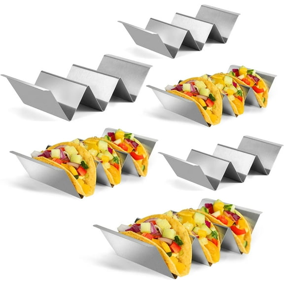 ZHUYING Taco Holders Set of 6, Taco Stand, Stainless Steel Taco Holder, with Easy-Access Handle, Each Can Hold 2 To 3 Tortillas, Oven Safe for Baking, Dishwasher and Microwave Safety