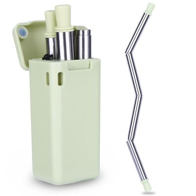 Grey Straw - KABOER Stainless Steel Metal Straws Collapsible Straw Reusable Food-Grade Folding Drinking Straws with Cleaning Brush