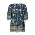 thumbnail image 4 of PENGXIANG Robe d'Été Bohème Imprimée Florale pour Femmes Manches 3/4 Col en V Décontractée Ample Fluide Plage Mini Robes, 4 of 5
