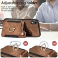 thumbnail image 6 of ELEHOLD for iPhone XR Case with Ring Holder, iPhone XR Wallet Case with RFID Blocking Card Holder Wristlet Strap, Magnetic Button Flip Folio Kickstand Shockproof Phone Cover,Brown, 6 of 10
