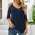 thumbnail image 3 of Birdeem Womens Summer V Neck Cold Shoulder Tops T Shirts Cut Out Lace Short Sleeve Solid Color Blouses Shirt, 3 of 9