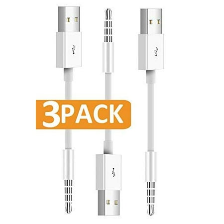 Apple Cable Ipod 5 for iPod Shuffle Cable, 3-Pack 3.5mm Jack Plug to USB Power Charge USB Charger SYNC Data Cable Compatible for Apple iPod Shuffle 3rd 4th 5th Generation MP3/MP4 ()