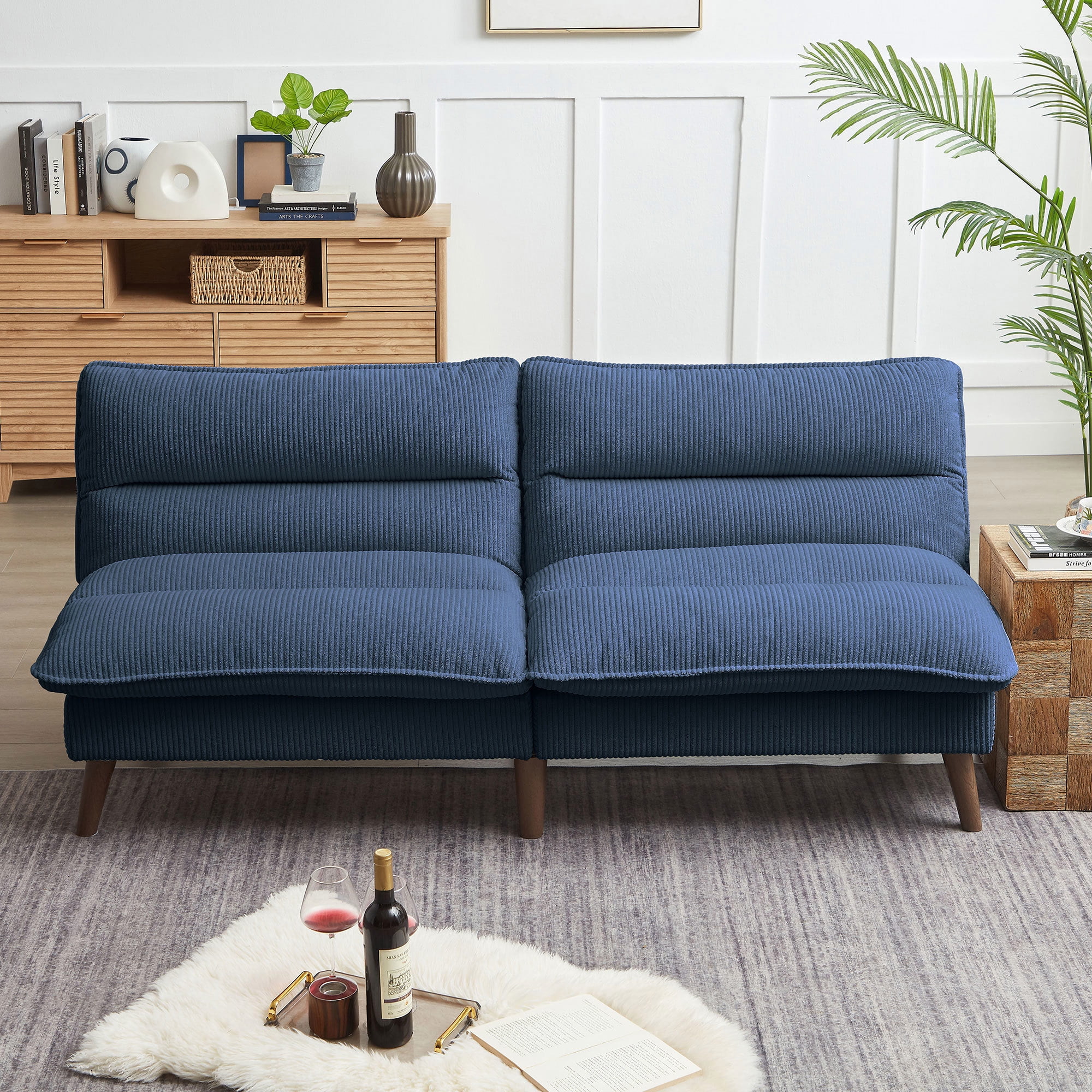 Pingliang Home 72" Futon Convertible Sofa Bed,Modern Linen Loveseat Sleeper Sofa Couch for Living Room Apartment Dorm Bedroom Office Studio,Blue