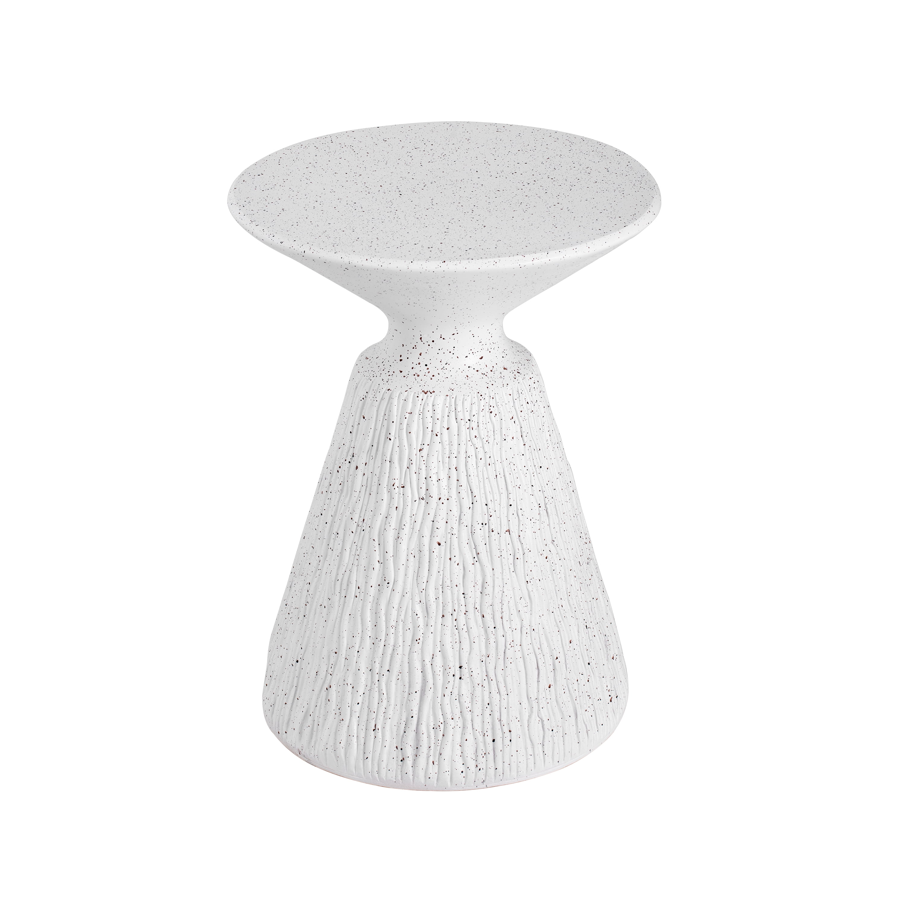 Textured Side Table, Outdoor White Marble Retro Speckled All-Weather End Table for Patio Garden, White Marble