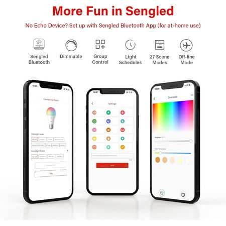 Sengled - Smart A19 LED 60W Bulb Bluetooth Mesh Works with Amazon Alexa (4-Pack) - Multicolor