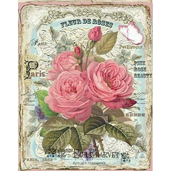 8 x 12 in Metal Tin Sign - French Floral Poster Vintage Painting Tin Sign for Street Garage Family Cafe Bar Farm Country Bathroom Wall Decoration Cute Sign Great Metal Tin Sign 8x12inch
