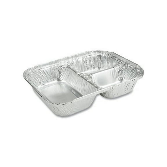 3-Compartment Oblong Aluminum Foil Container 23 oz, 6.56 x 8.69 x 1.81, Silver, 500/Carton