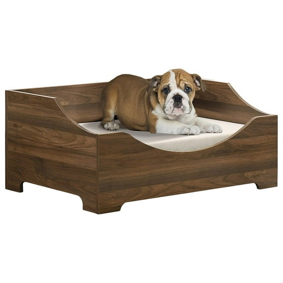 Pefilos 36" Wooden Dog Bed, Small to Medium Elevated Pet Bed with Cushion, Brown