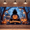 thumbnail image 3 of Spooky Design Halloween Banner Glowing Signs Halloween Background Creepy House Jack O Lantern for Holiday Party Nighttime Celebration Outdoor Decor, 3 of 9