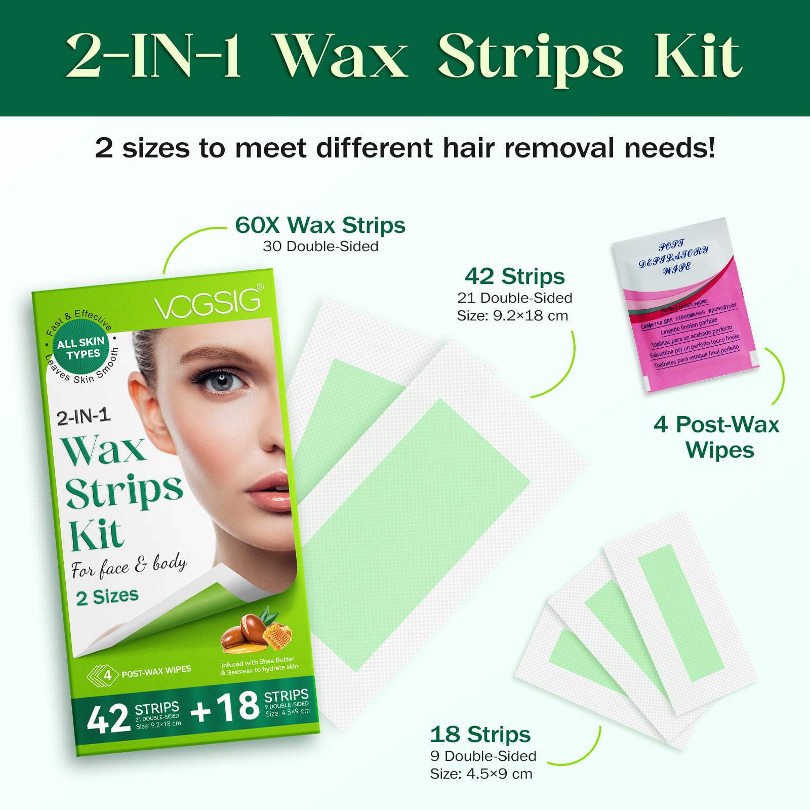 Wax Strips for Hair Removal 3-Pack,Remove Facial Hair in Second, Body Hair Removal, Double-Sided, Leave Skin Smooth