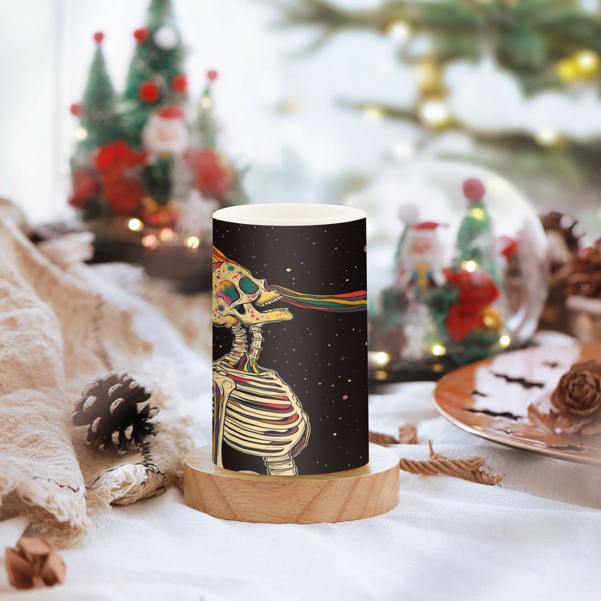 Yayeee Flameless Candles with Remote Flickering Battery Operated Multi Color Changing, Skeleton Stripes