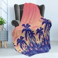 thumbnail image 4 of Hawaii Soft Flannel Fleece Throw Blanket, Exotic Sunset Image with Toucans Palm Trees Flowers, Cozy Plush for Indoor and Outdoor Use, 70" x 90", Coral Ceil Blue, by Ambesonne, 4 of 5