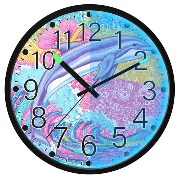 Ryvnso Whale Jumping 12 Inch Night Light Wall Clock Silent Battery Operated Luminous Clocks