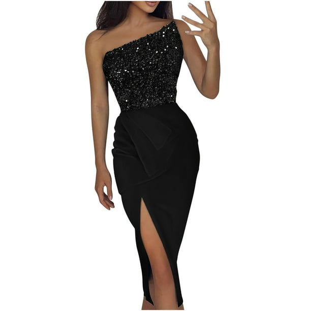 Vestido de noche Pompotops sin mangas con lentejuelas para mujer