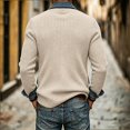 thumbnail image 4 of Afuyipoi Mens Blazer Knit Denim Patchwork Long Sleeve Single Button Pocket Jacket Beige Size L, 4 of 7