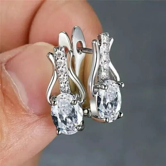 2.20Ct Oval Cut Lab-Created Diamond Women's Hoop Earrings 14K White Gold Plated!