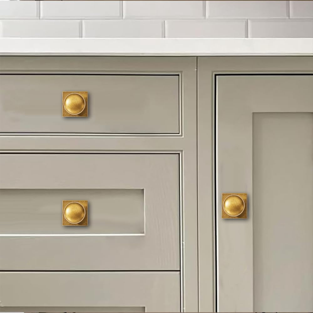 2 Pack 1-1/2 Inch Diameter Antique Brass Cabinet knobs with Backplate,Vintage Backplate for Cabinet knobs and Drawer knobs, Bi-Fold Door Knobs