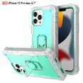 thumbnail image 1 of SaniMore for iPhone 13 Pro Max 6.7" 2021 Case with Hidden Bracket Rugged Heavy Duty Protective [Hard PC Back + Silicone Bumper] Shokcproof Anti-drop Tri-layer Hybird Armor Shell, Gray/Mint, 1 of 7
