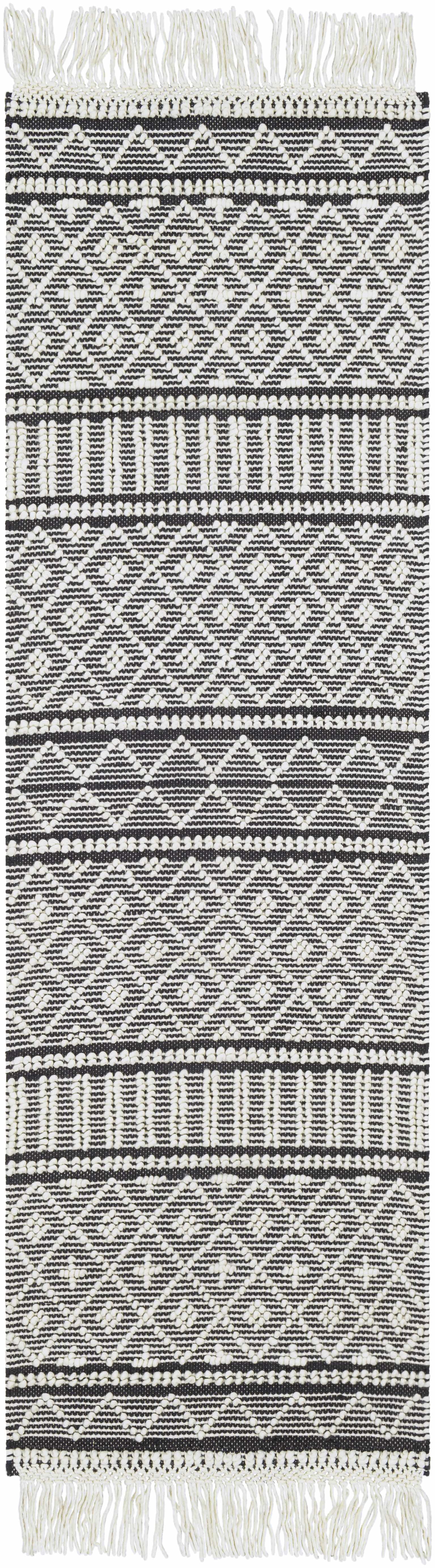 Hauteloom Leon Boho Moroccan Farmhouse Living Room Bedroom Wool Area Rug - Trellis Handmade Bohemian Carpet - Black, White - 8' x 10'