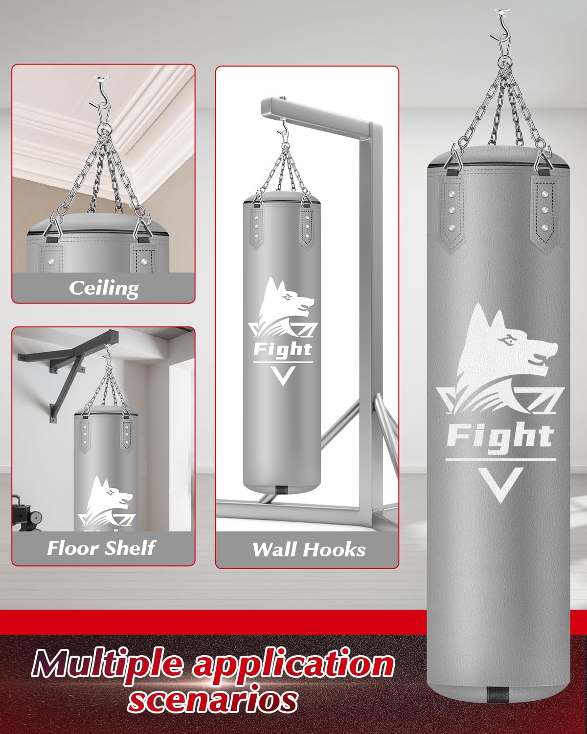 Hanging Punching Bag for Adults, 4FT PU Heavy Bag Boxing Training Equipment with 12OZ Gloves, Reflex Ball, Wristband, Kicking Bag Boxing Set for Training Karate Kickboxing Home Gym(Unfilled)