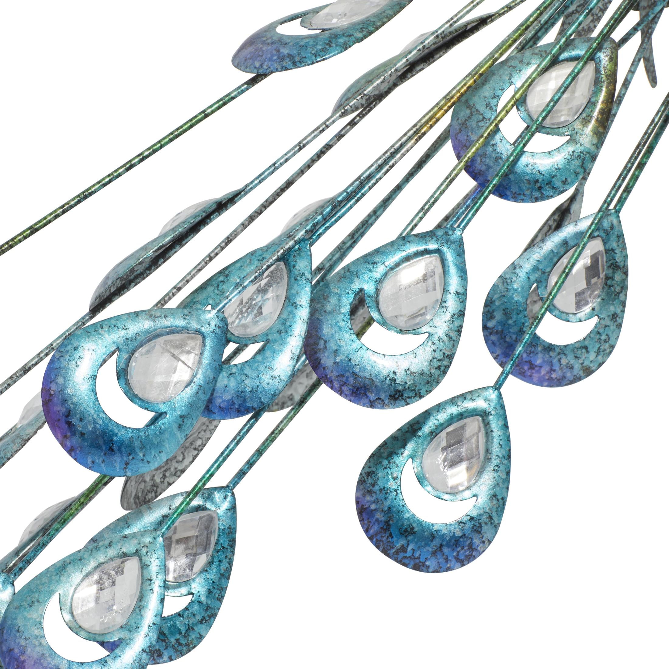 DecMode 20" Indoor Outdoor Peacock Garden Sculpture with Crystal Accents