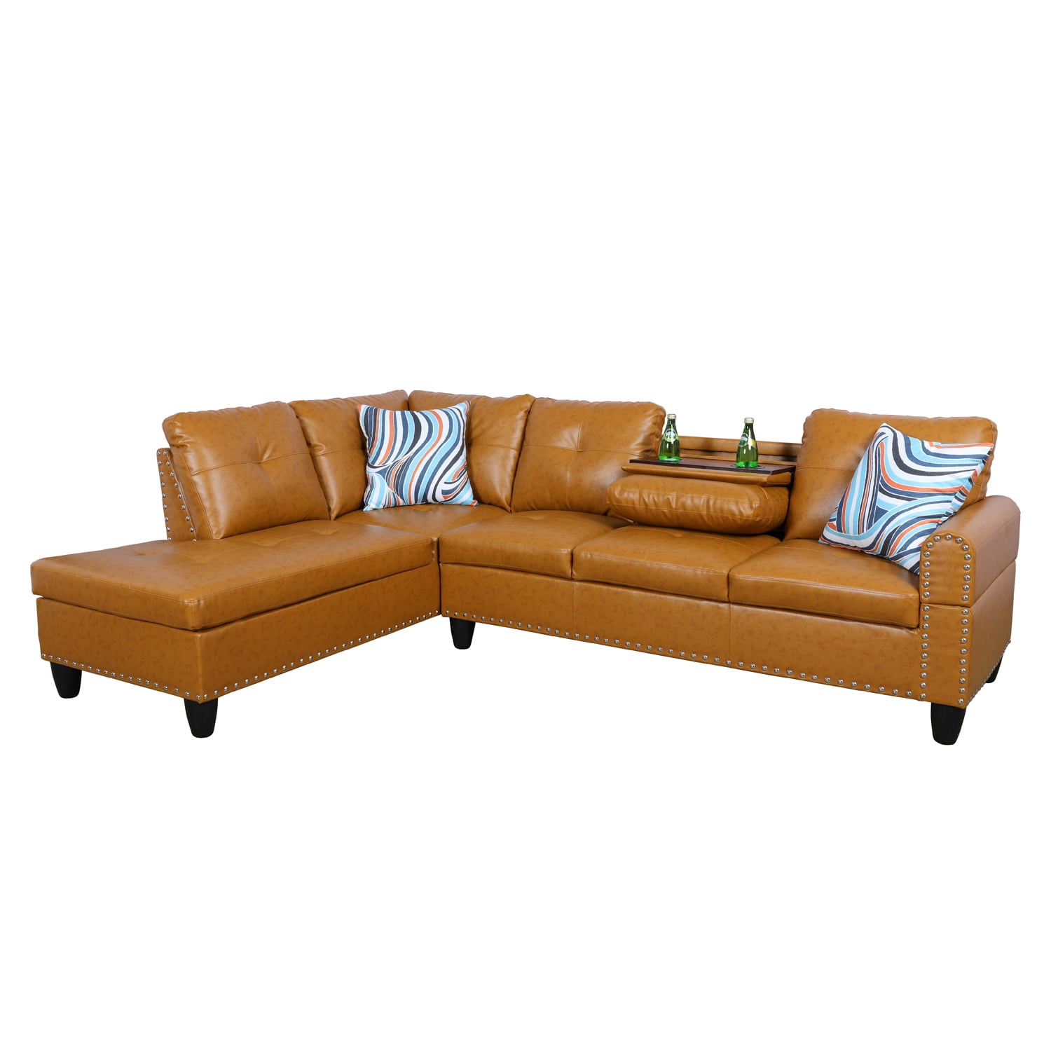 Hommoo L Shaped Flippable Backrest Sectional Couches and Sofas, 4-Seat Semi PU Synthetic Leather Sectional Sofa Sets, Modern Living Room Furniture Sets, 15' Back Height, Ginger(No Ottoman)
