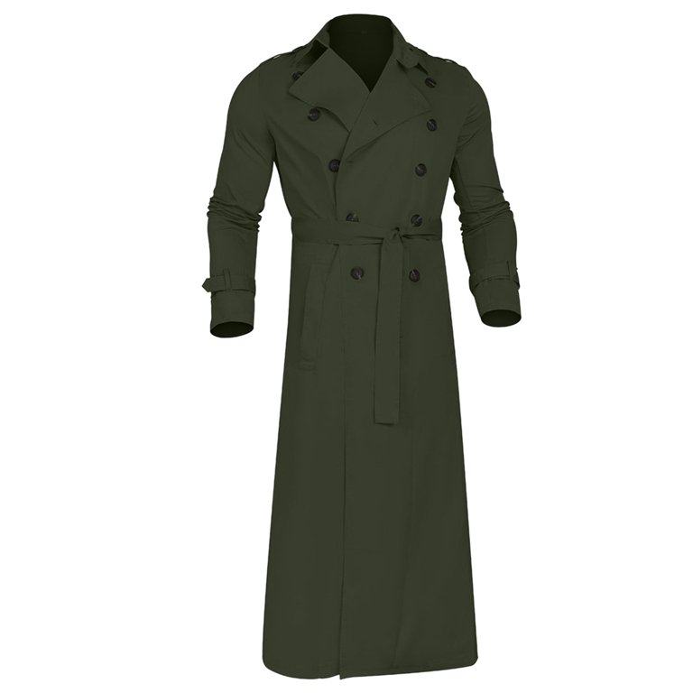 HAXMNOU Men's Classic Lapel Long Trench Coat Jacket Windbreaker