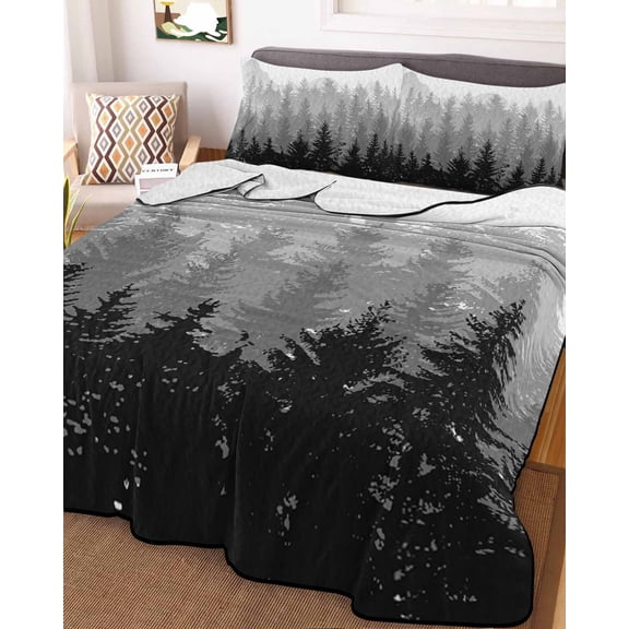 Grey Ombre King Size Down Alternative Comforter,Lightweight Comforter Quilt Bedding Set with Pillow Shams Fall Autumn Forest Black Abstract Art Harvest All Seasons Bed Comforter Duvet Insert 96"x106"