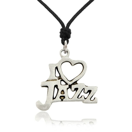 - I Love Jazz Music Silver Pewter Charm Necklace Pendant Jewelry With Cotton Cord