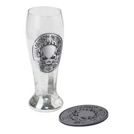 Paint Tribal Flames - Harley-Davidson Tribal Flaming Skull Pilsner Set 22oz Hand Blown Glass HDL-18756, Harley Davidson