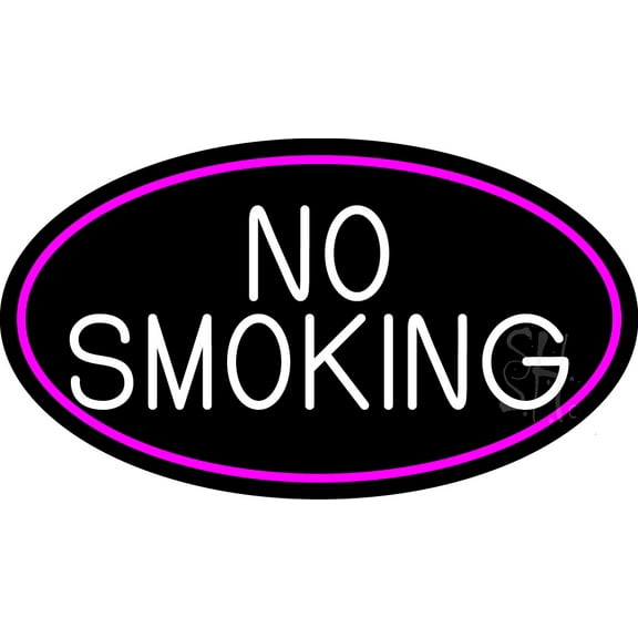 Block No Smoking Oval With Pink Border LED Neon Sign 20 x 37 - inches, Clear Edge Cut Acrylic Backing, with Dimmer - Bright and Premium built indoor LED Neon Sign for Bar decor.
