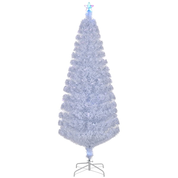 6FT White Fiber Optic Christmas Tree - 220 PVC Branch Tips, 7-Color Auto-Changing Lights, Holiday Centerpiece for Home/Living Room/Office/Entryway