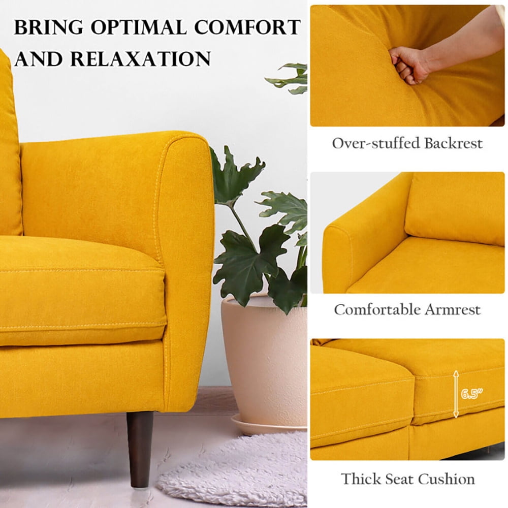 Finihen Upholstered Sofa Set, 2 Pieces Upholstered Sofa Set with Removable Cushion Covers, for Living Room, Yellow