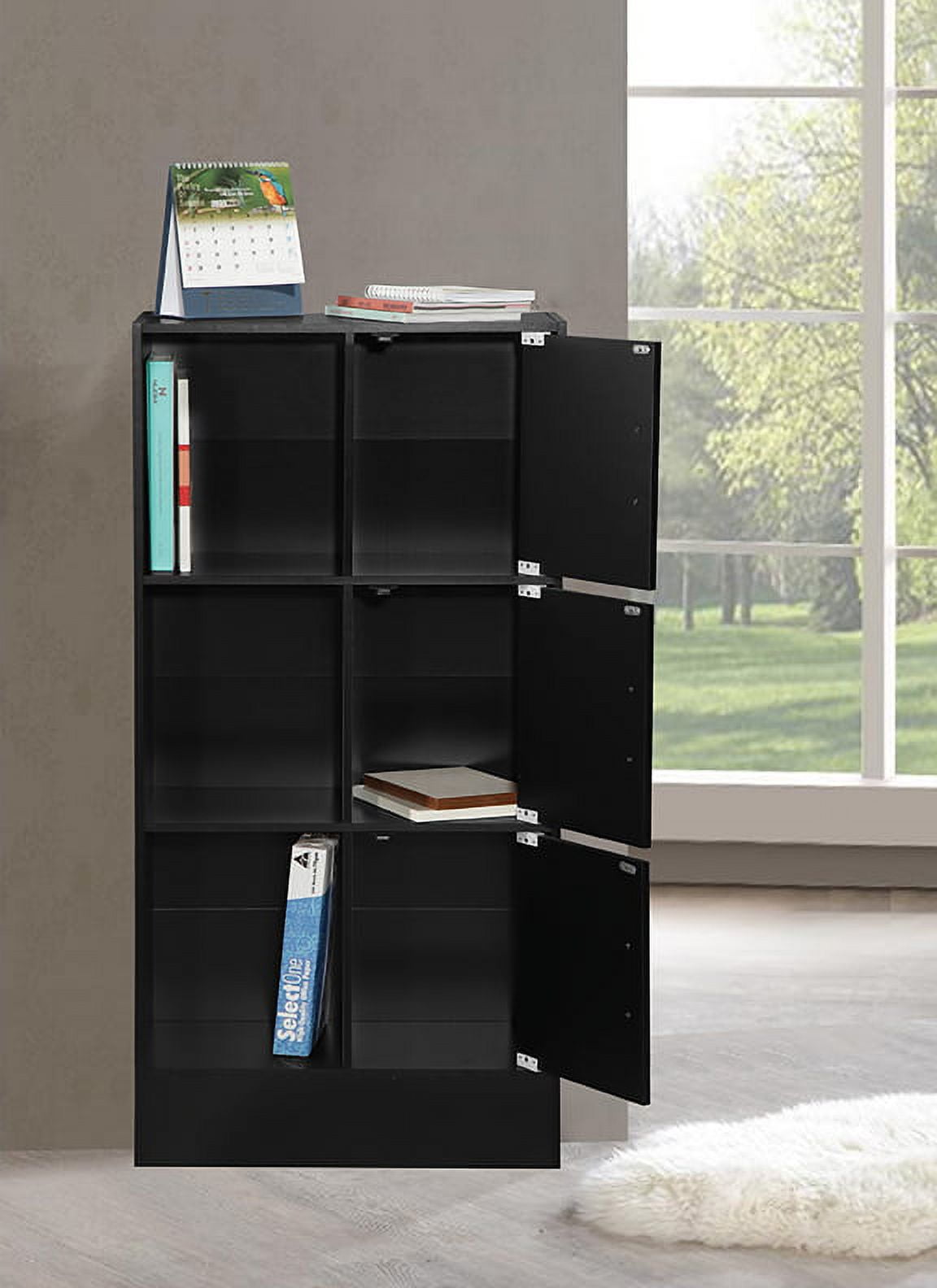 Hodedah Multipurpose Bookcase with 3-Doors 6-Shelves in Beech