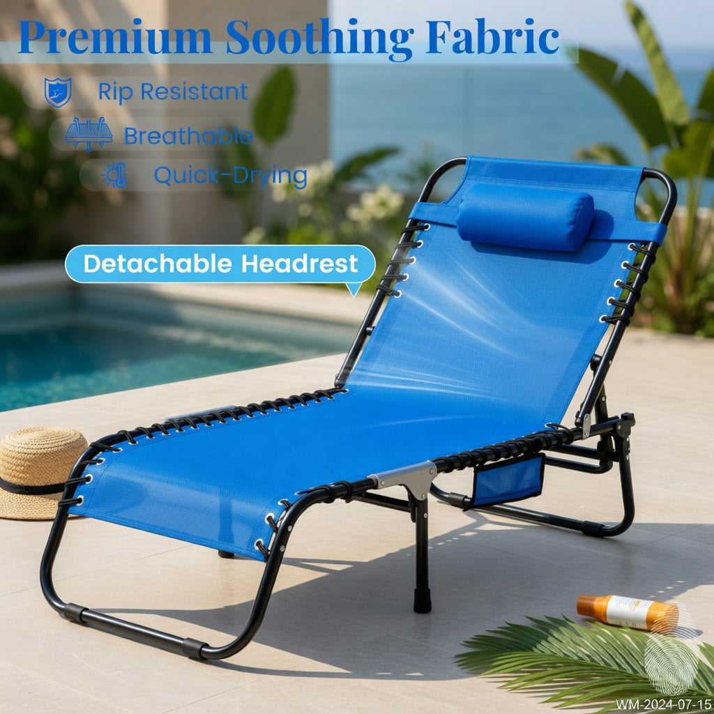 Hommoo 4-Position Adjustable Folding Chaise Lounge Chair, with Reinforced Steel Frame, Portable Sun Lounger for Poolside, Backyard & Camping, Navy Blue