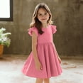 thumbnail image 3 of Busydd Girls Summer Dress 1-8 Years Casual Comfortable Tiered Round Neck Cotton Dress Solid Color Ruffled Sleeves Toddler Girl Clothes 3-4 Years, 3 of 8