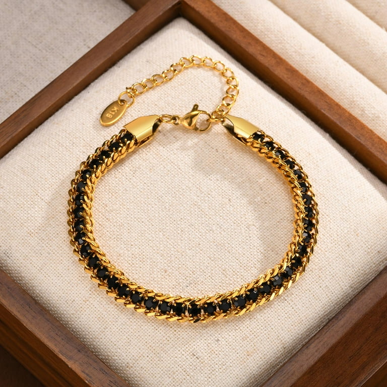Tennis Bracelet For Women - 18k Gold Plated Cuban Link With 3mm Cubic Zirconia, Adjustable 6.5-8.5 Inch, Stackable Jewelry Gift