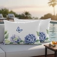 thumbnail image 5 of Spring Blue Purple Hydrangea Pillow Covers 2 Pack Country Watercolor Floral Butterfly Leaf Pillowcase Waterproof Outdoor Throw Pillow Cover for Patio Balcony Rectangular Cushion 20”x12”, 5 of 9