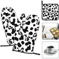 thumbnail image 3 of Cow Print Oven Mitts and Pot Holders Sets Heat Resistant for Kitchen BBQ Microwave Baking Grilling Cooks Set of 3 Black White Kitchen Oven Glove, 3 of 6